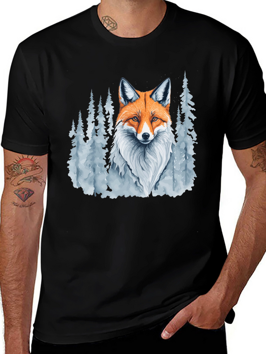 Fox in Winter Forest Graphic Tee - Stylish Mens T-Shirt