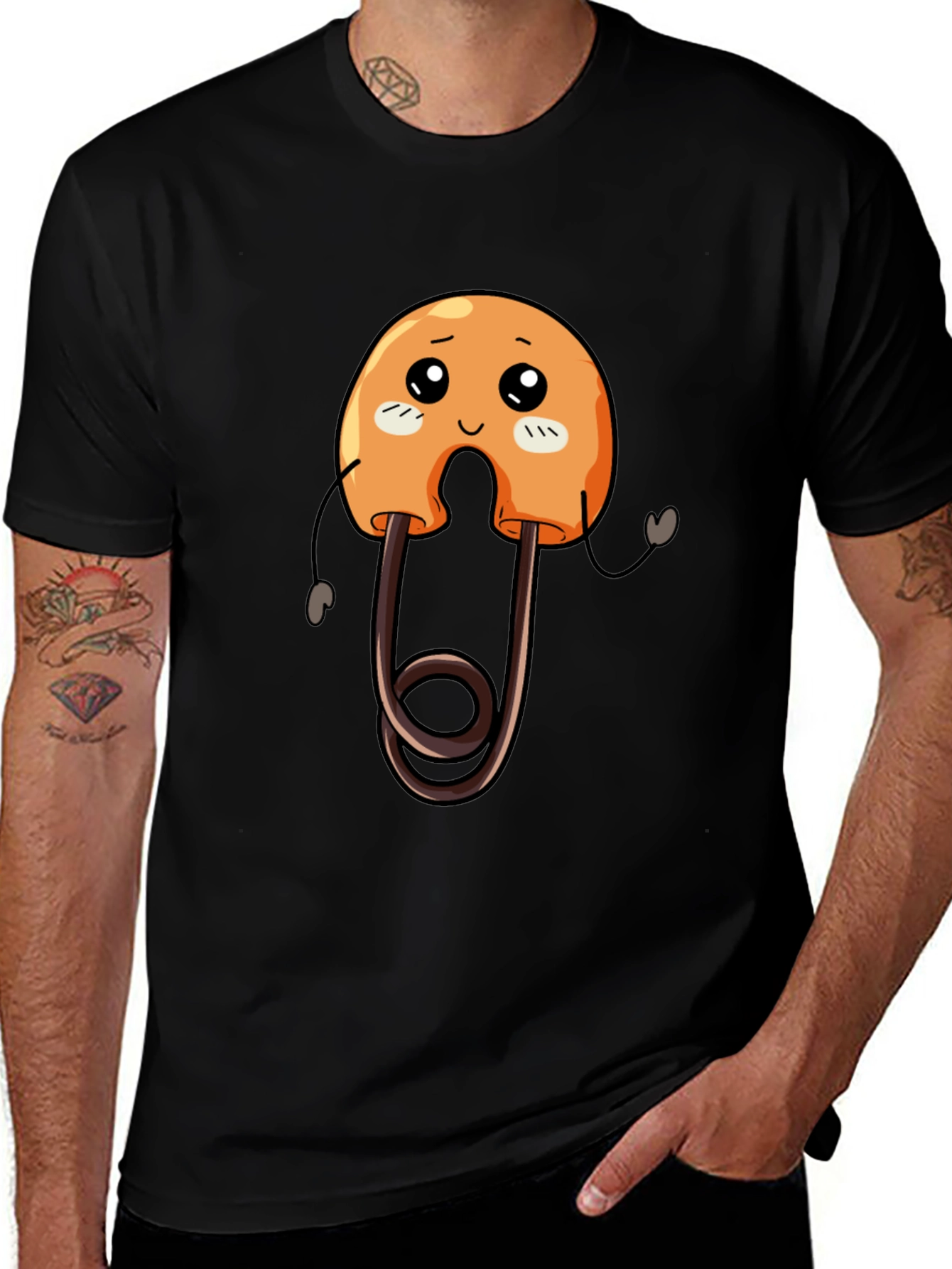 Cute Safety Pin Cartoon Graphic Tee
