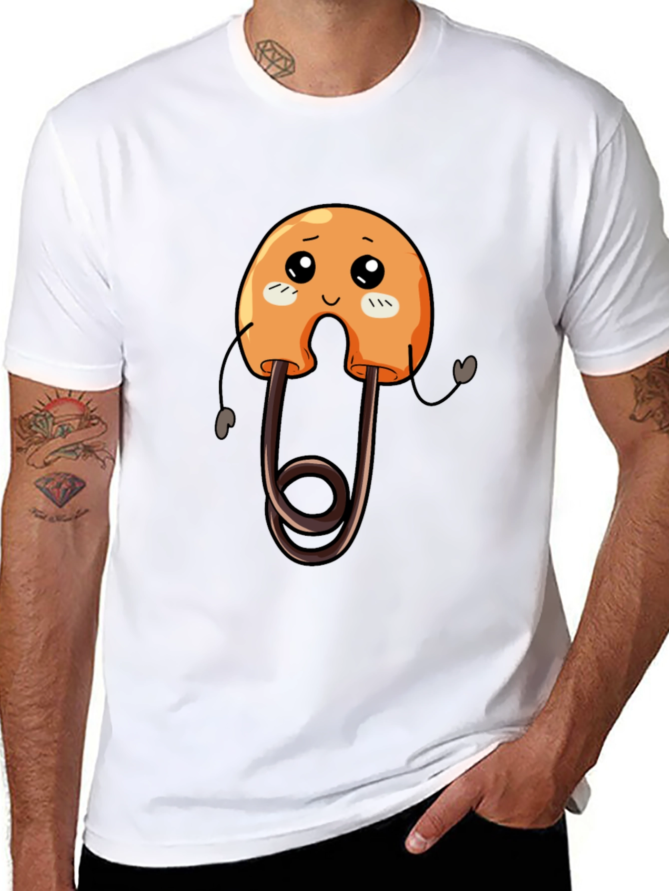Cute Safety Pin Cartoon Graphic Tee