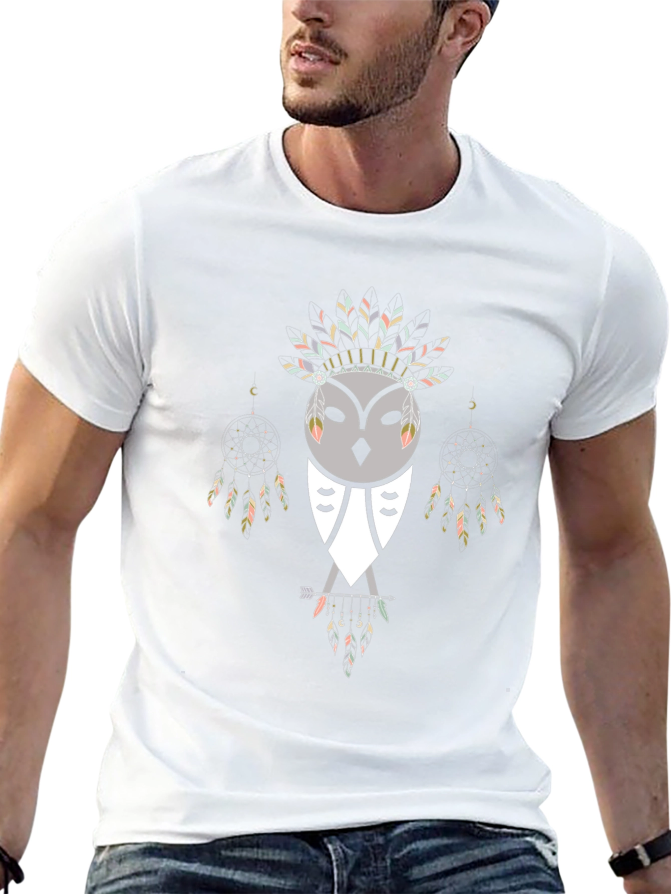 Tribal Owl Graphic Tee - Black Cotton Blend Shirt