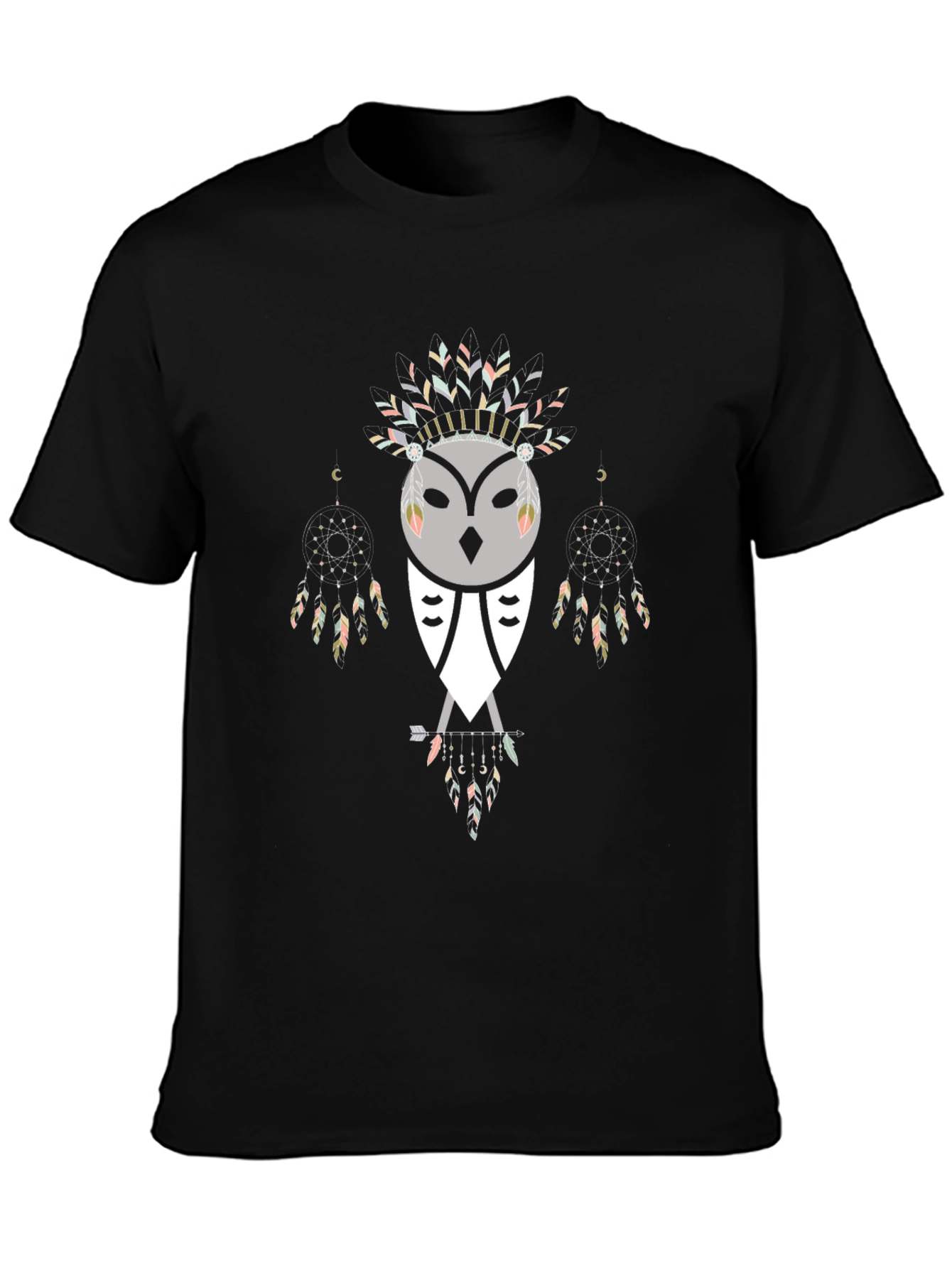 Tribal Owl Graphic Tee - Black Cotton Blend Shirt