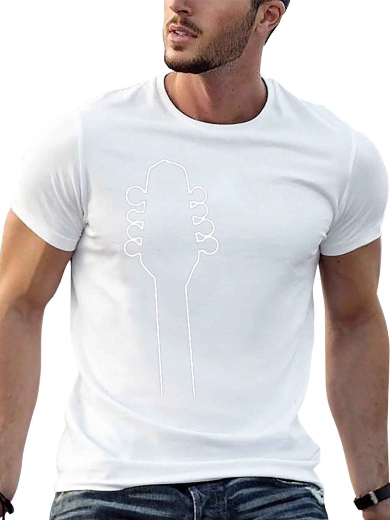 Guitar Headstock Graphic Tee - Black Cotton Shirt
