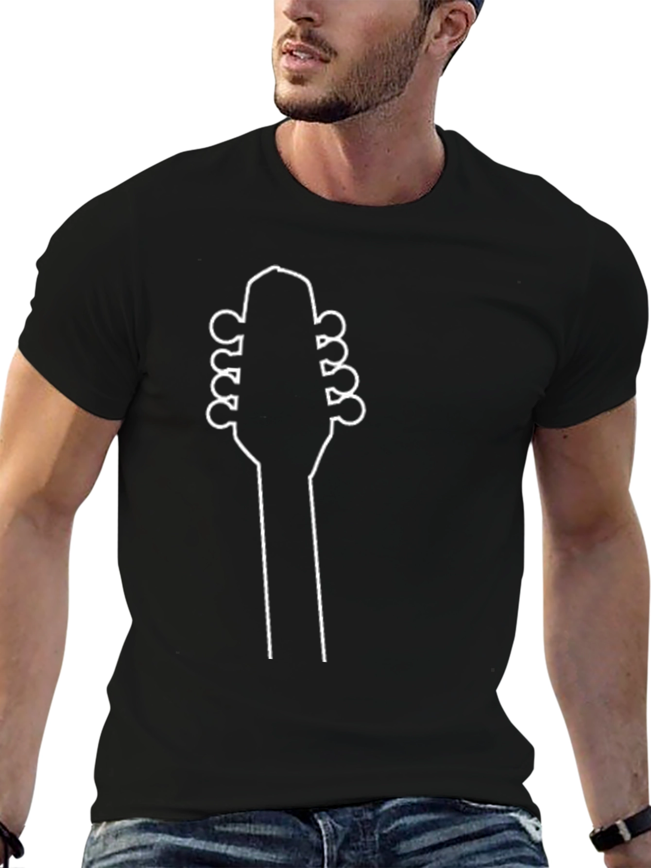 Guitar Headstock Graphic Tee - Black Cotton Shirt