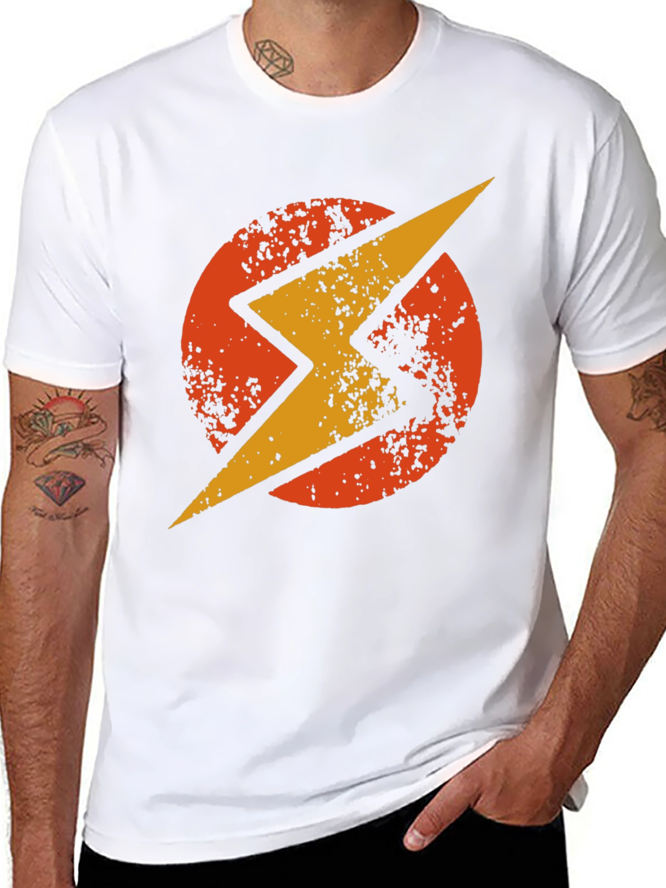 Retro Lightning Bolt Graphic T-Shirt - Black