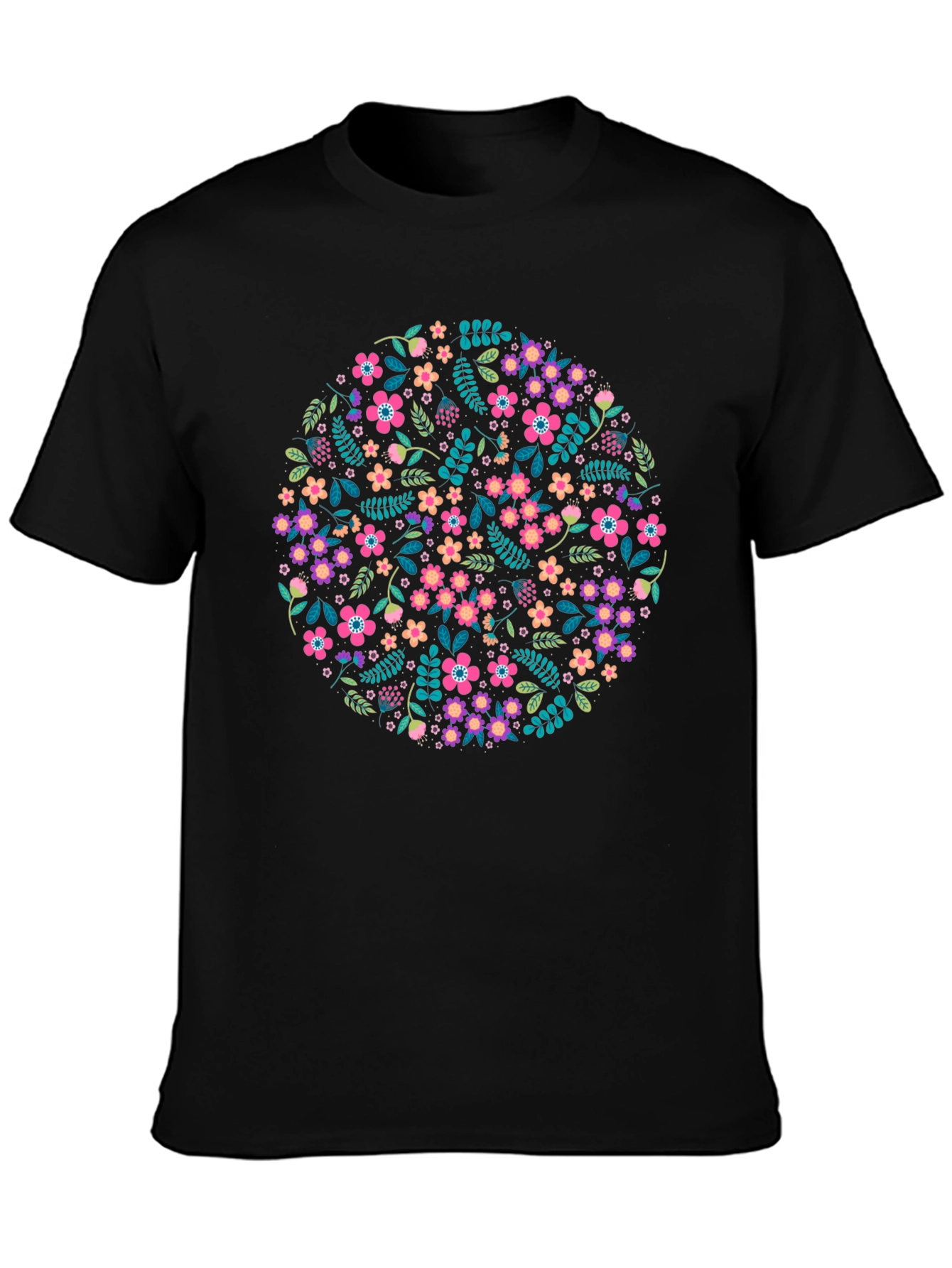 Floral Circle Graphic Black T-Shirt