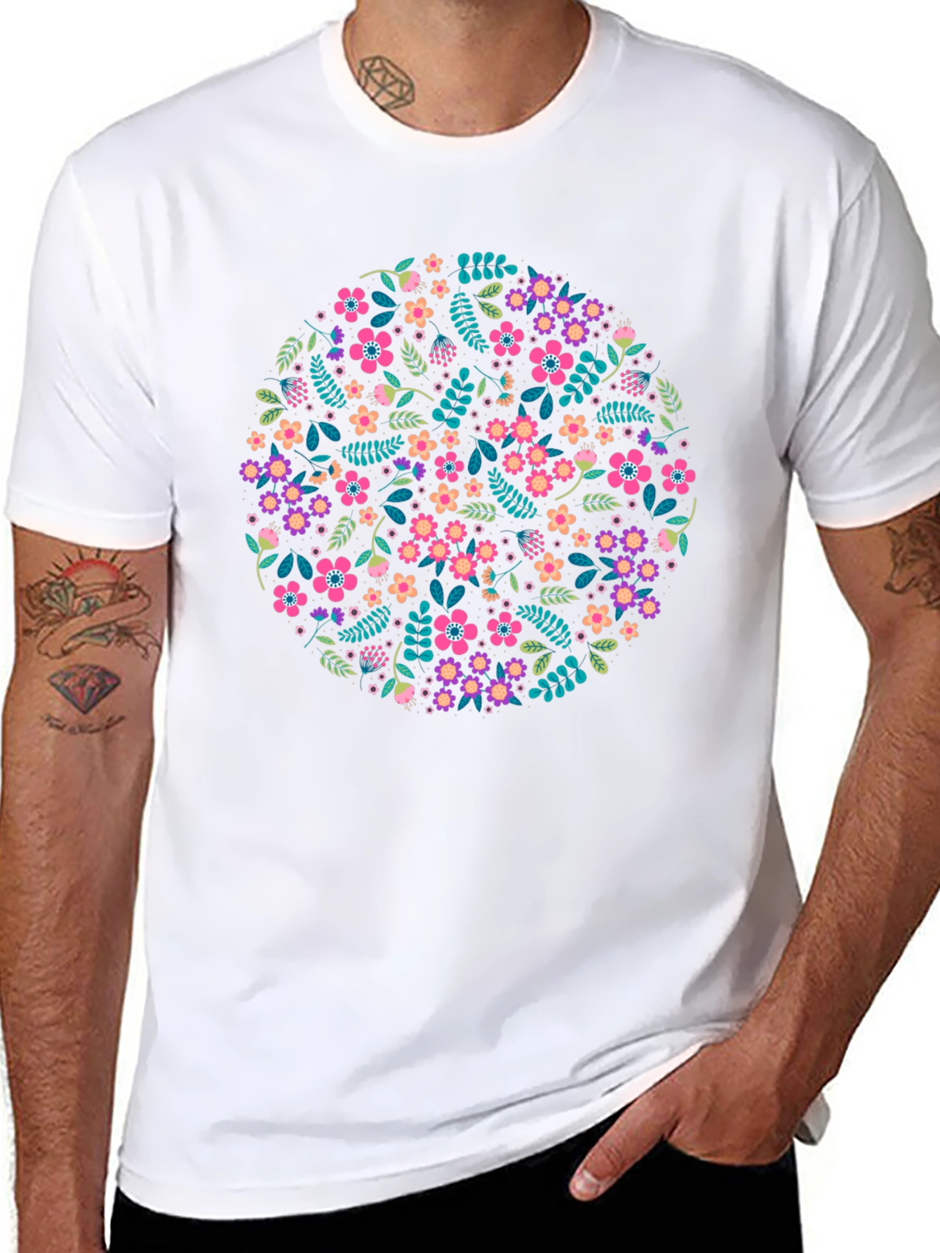 Floral Circle Graphic Black T-Shirt