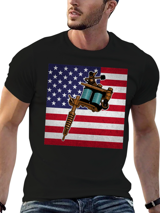 American Flag Tattoo Gun Graphic Tee