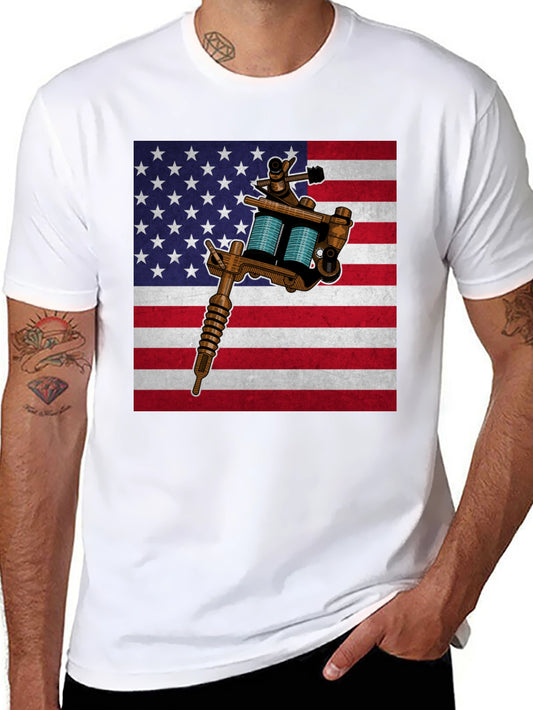 American Flag Tattoo Gun Graphic Tee