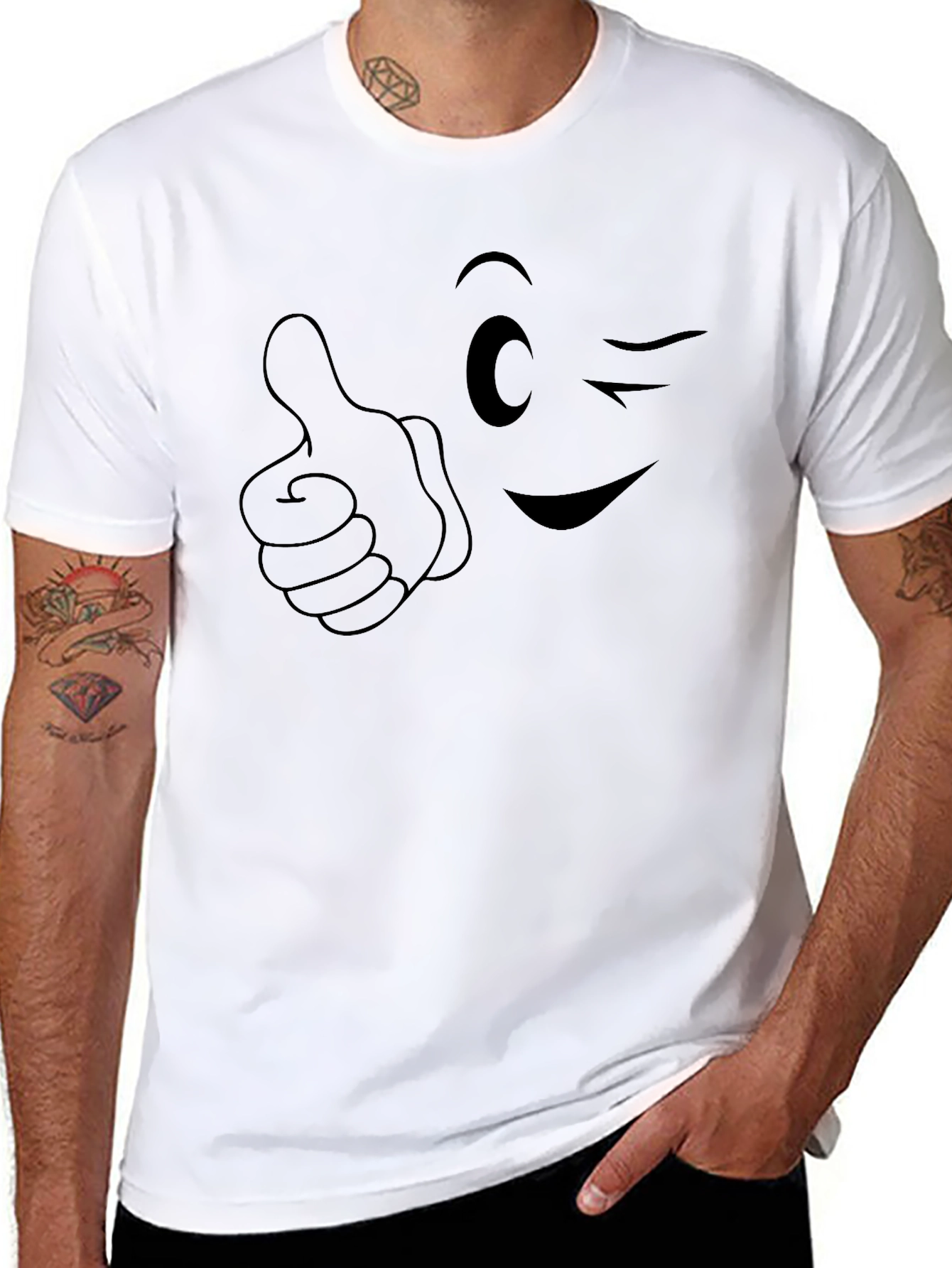 Winking Thumbs Up Graphic Tee - Black