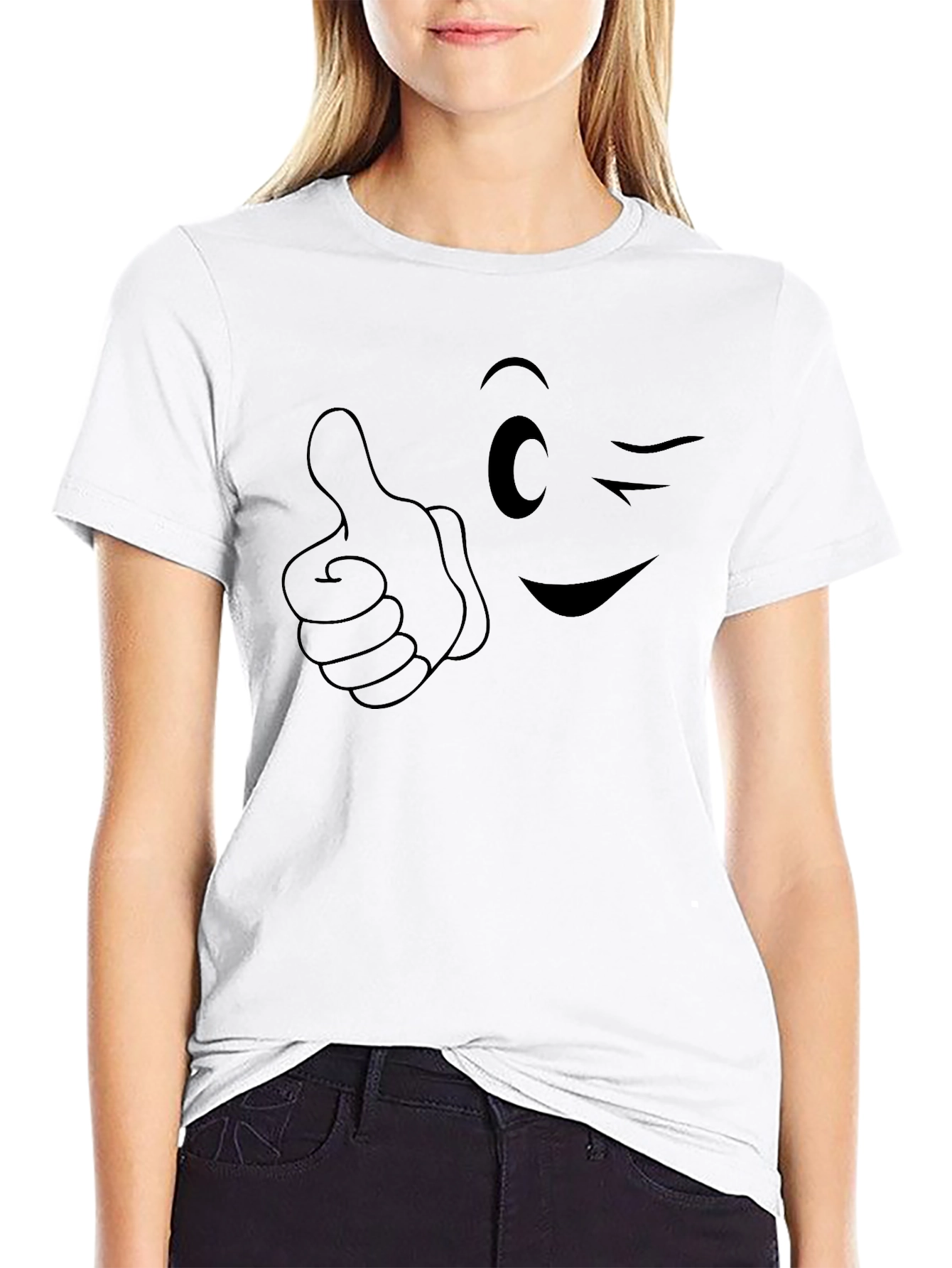 Winking Thumbs Up Graphic Tee - Black