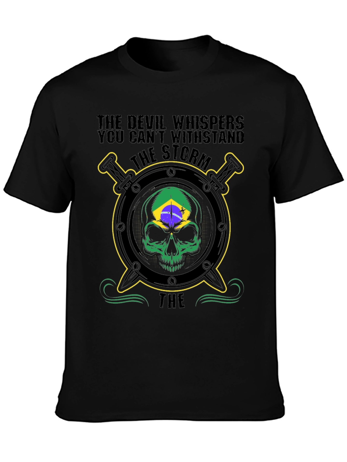 Devil Storm Skull Graphic Tee - Black