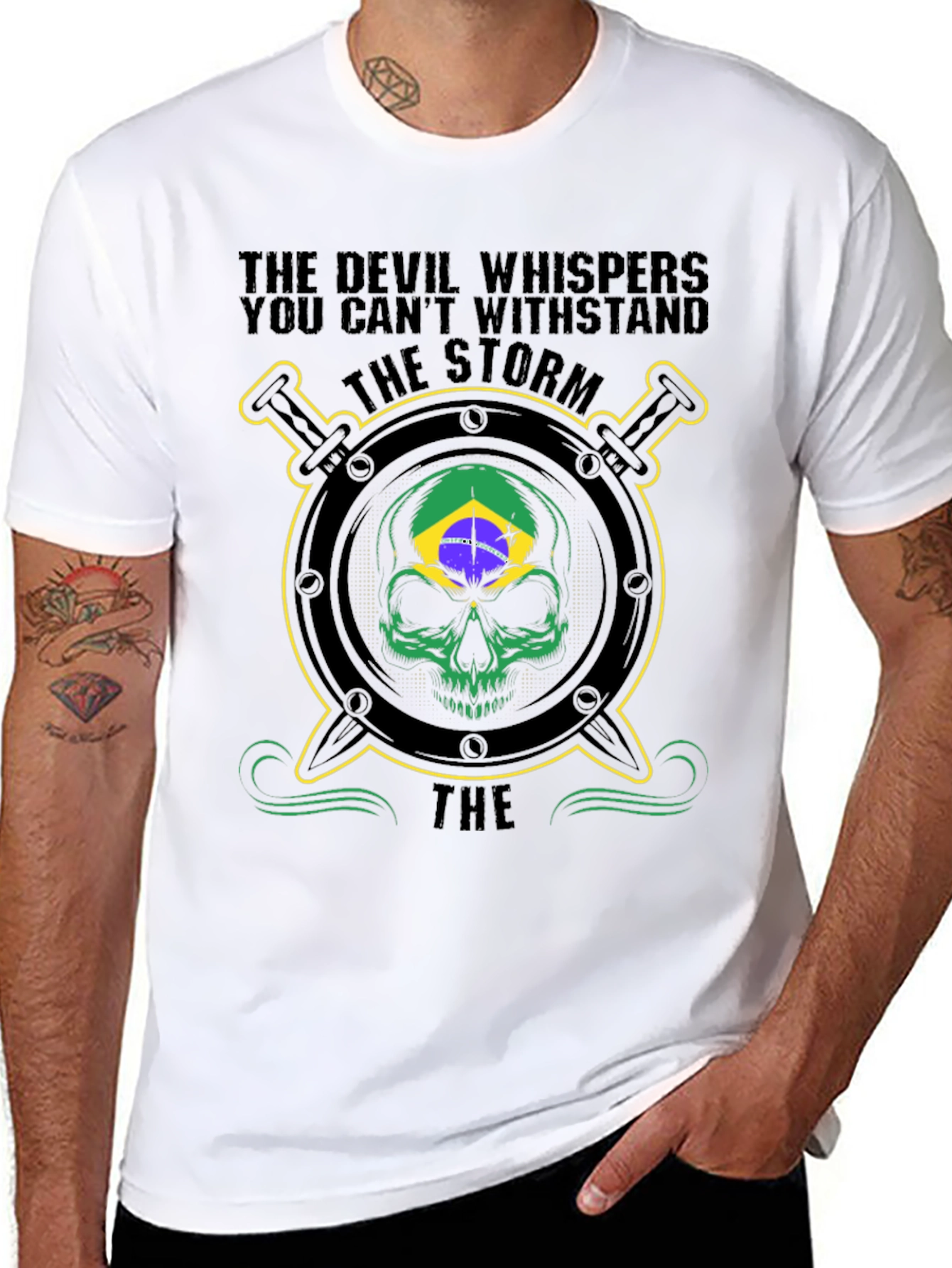 Devil Storm Skull Graphic Tee - Black