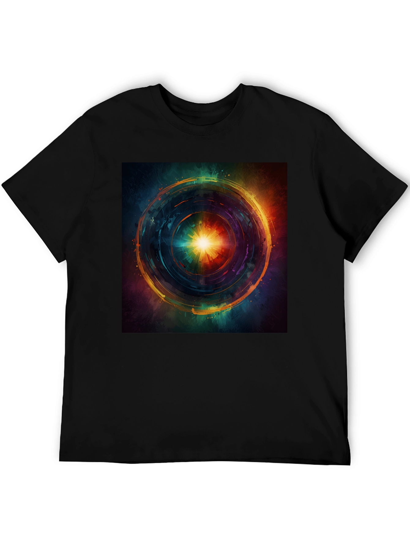 Abstract Vortex Graphic Print Black T-Shirt