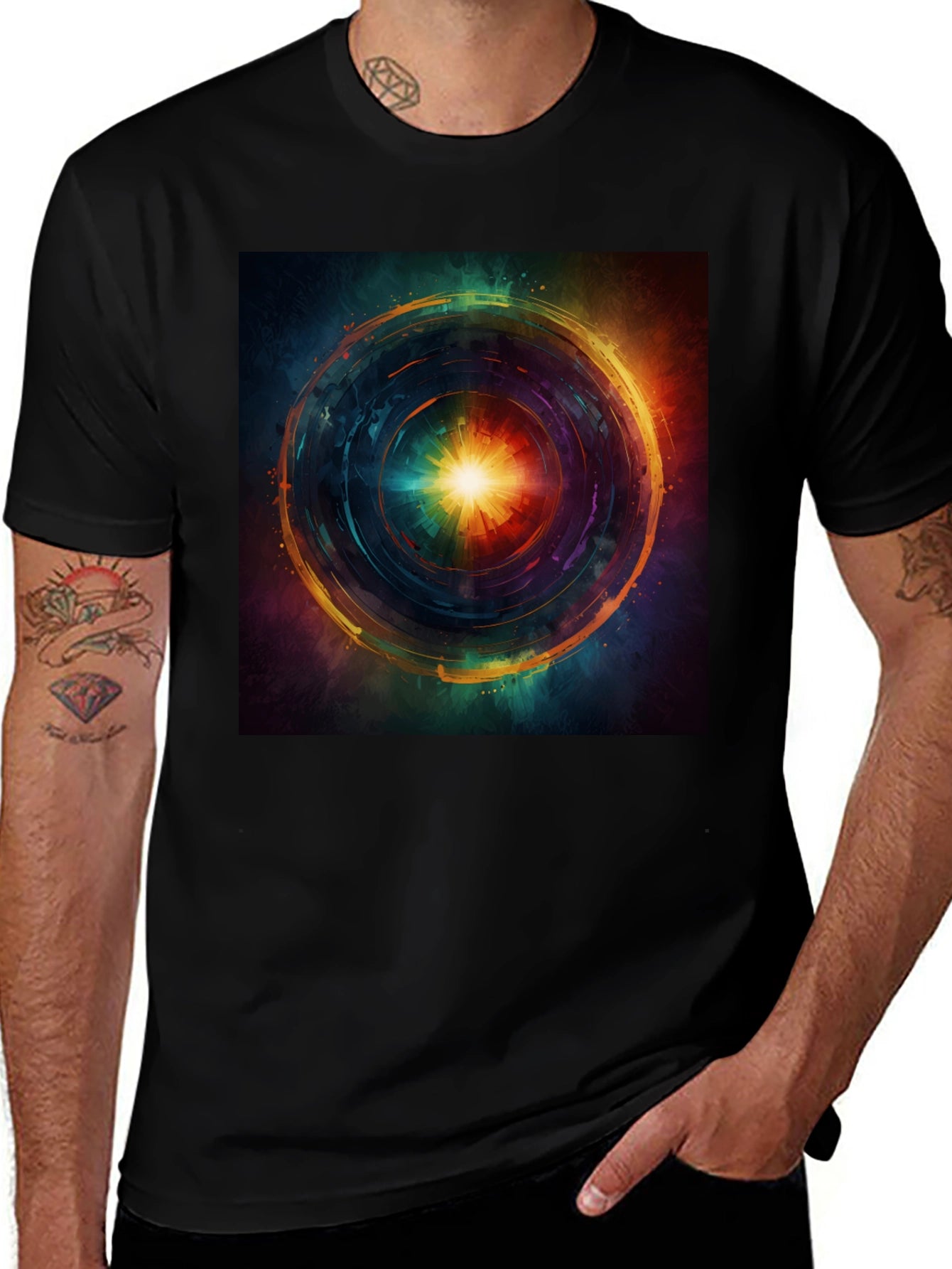 Abstract Vortex Graphic Print Black T-Shirt