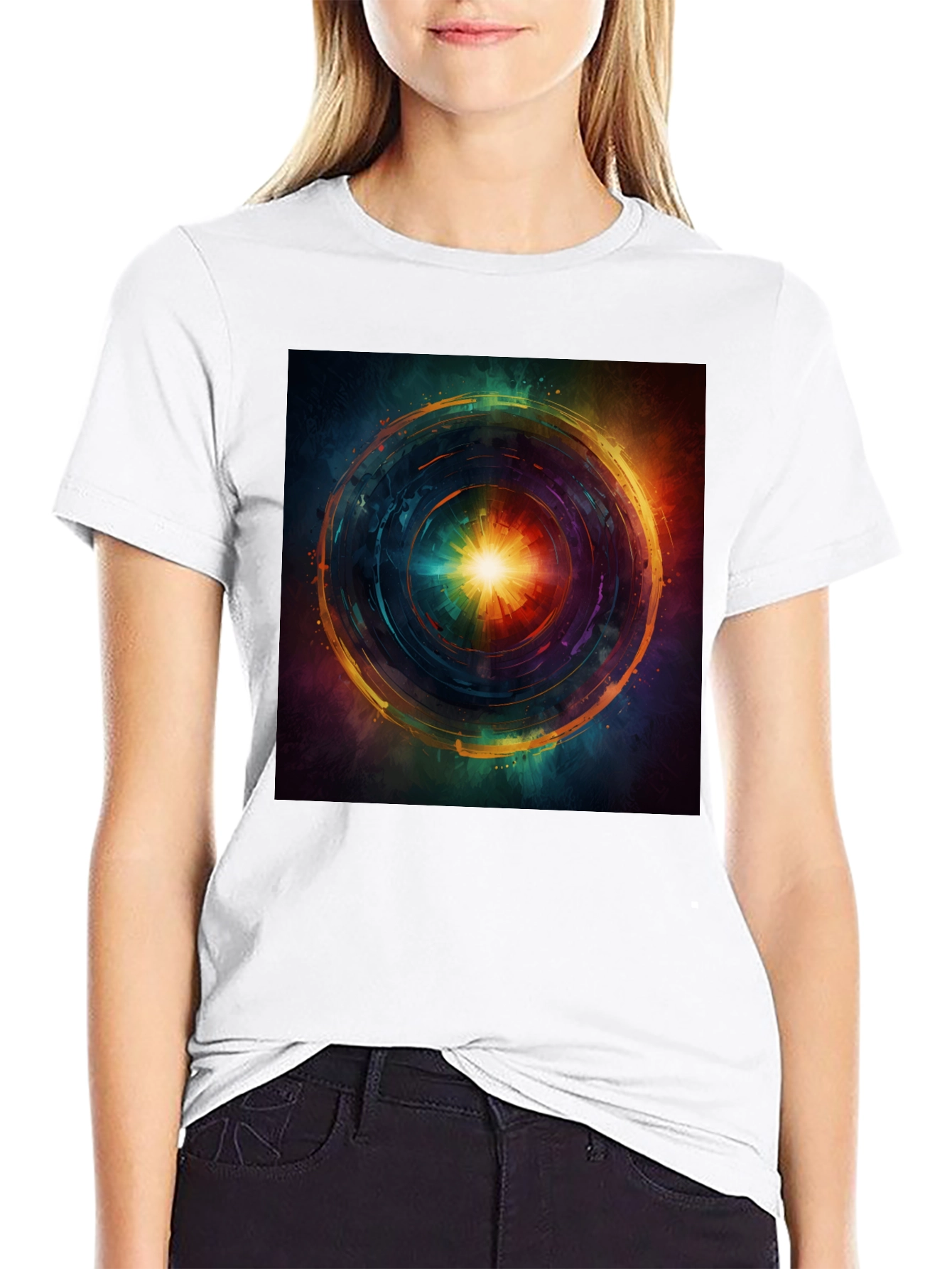 Abstract Vortex Graphic Print Black T-Shirt