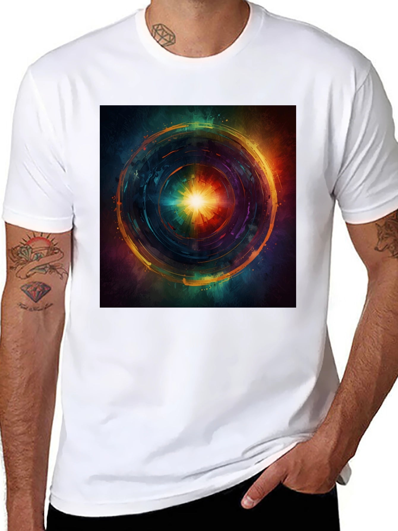 Abstract Vortex Graphic Print Black T-Shirt