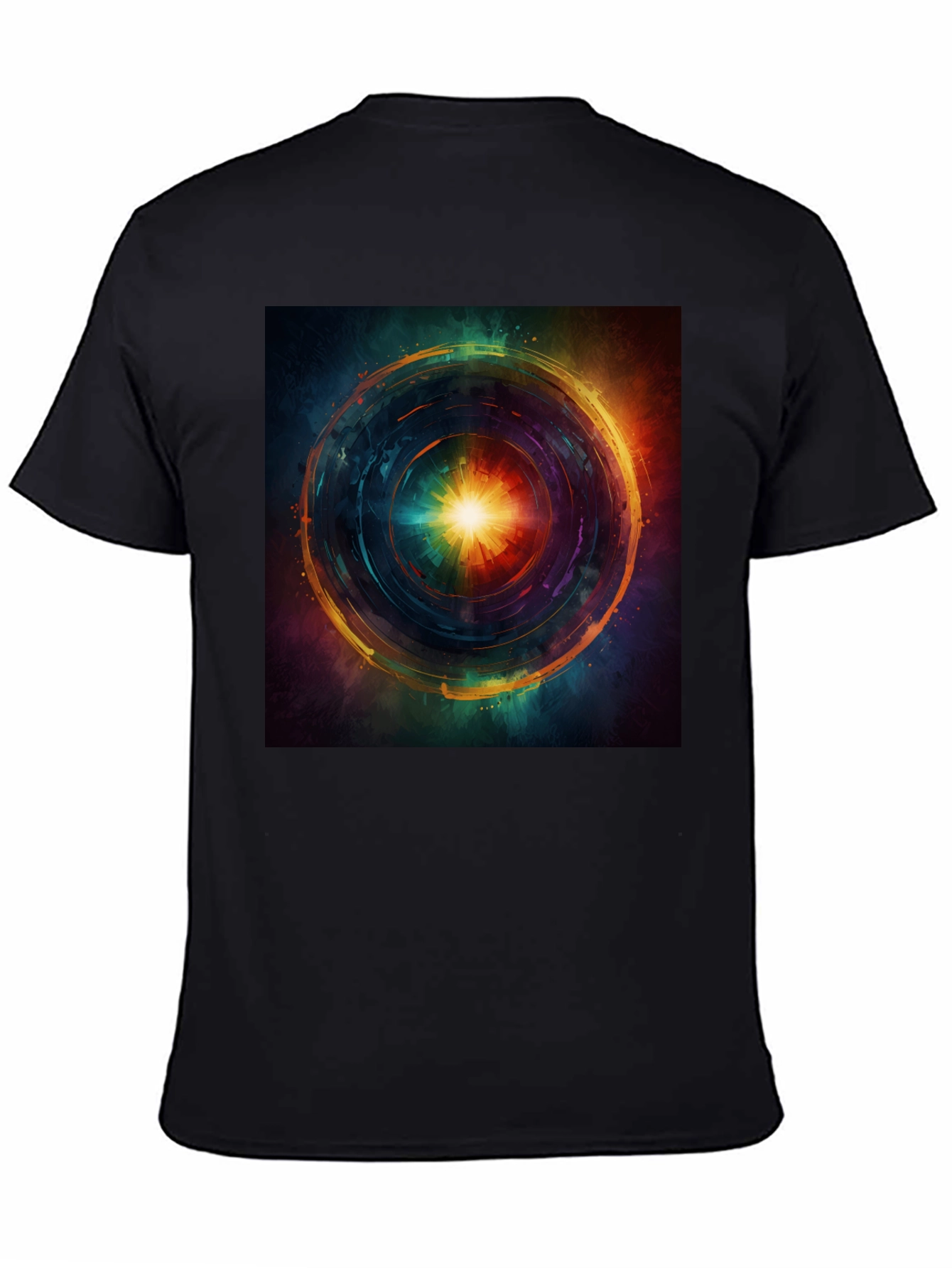 Abstract Vortex Graphic Print Black T-Shirt