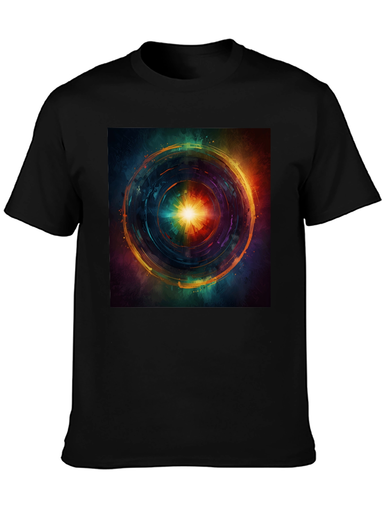 Abstract Vortex Graphic Print Black T-Shirt