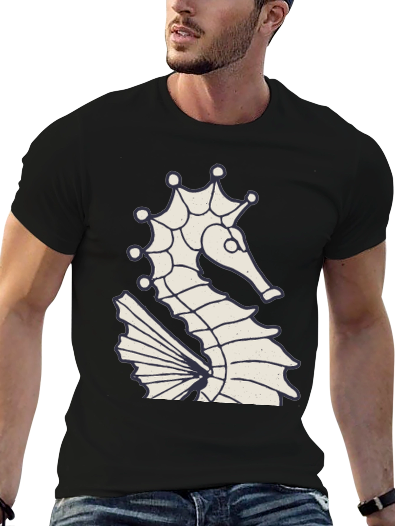 Seahorse Graphic Tee - Black Cotton Blend