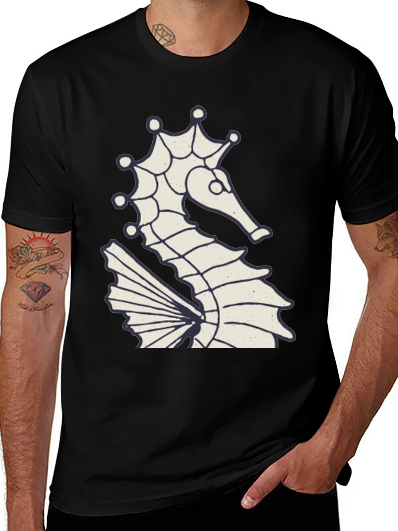 Seahorse Graphic Tee - Black Cotton Blend