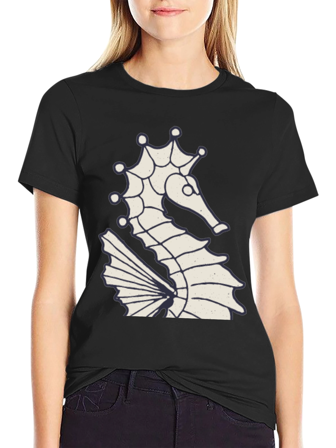 Seahorse Graphic Tee - Black Cotton Blend