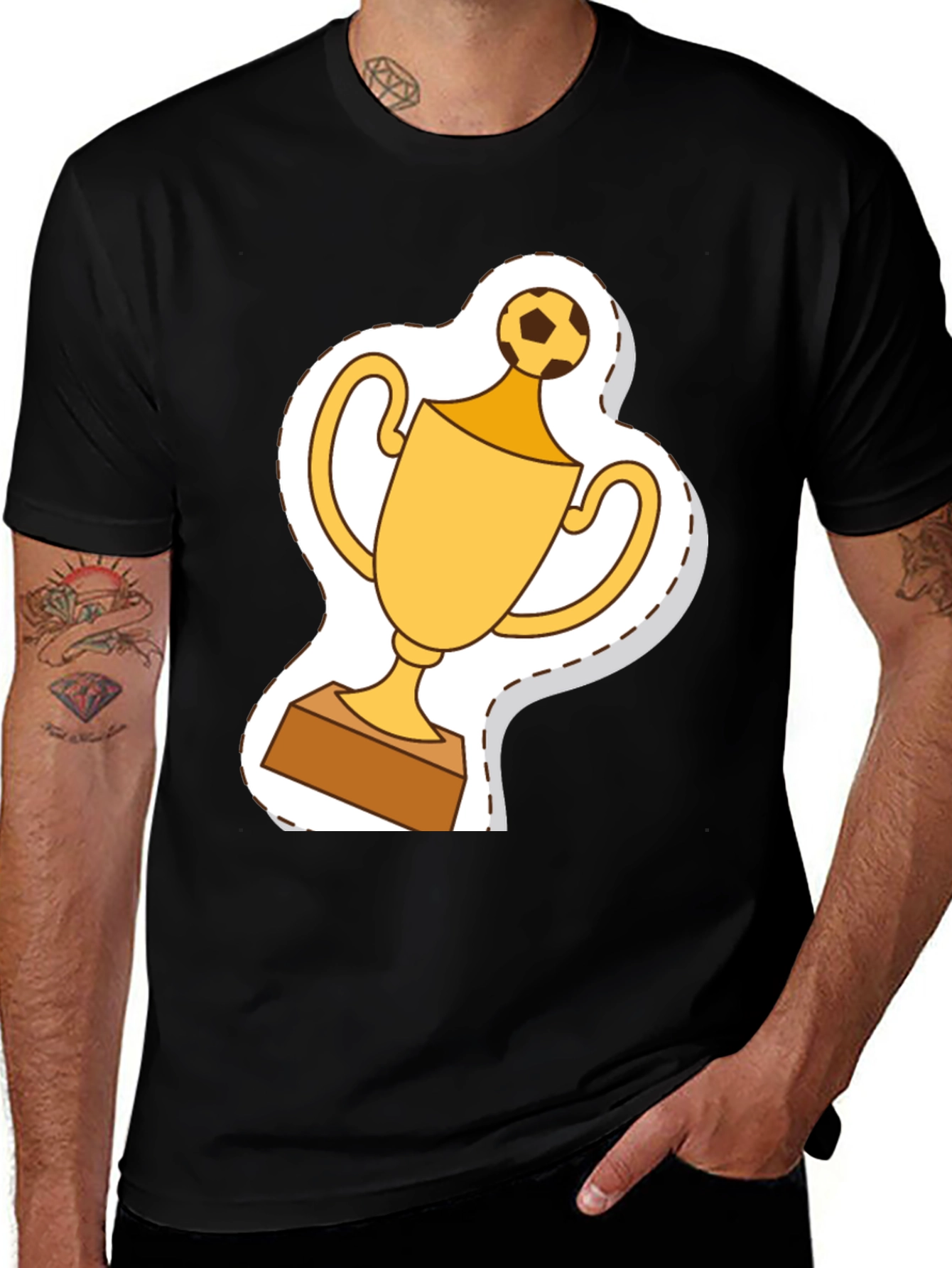 Soccer Trophy Graphic Tee - Black Cotton T-Shirt