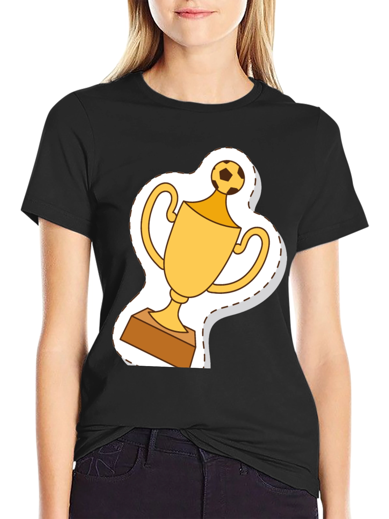 Soccer Trophy Graphic Tee - Black Cotton T-Shirt