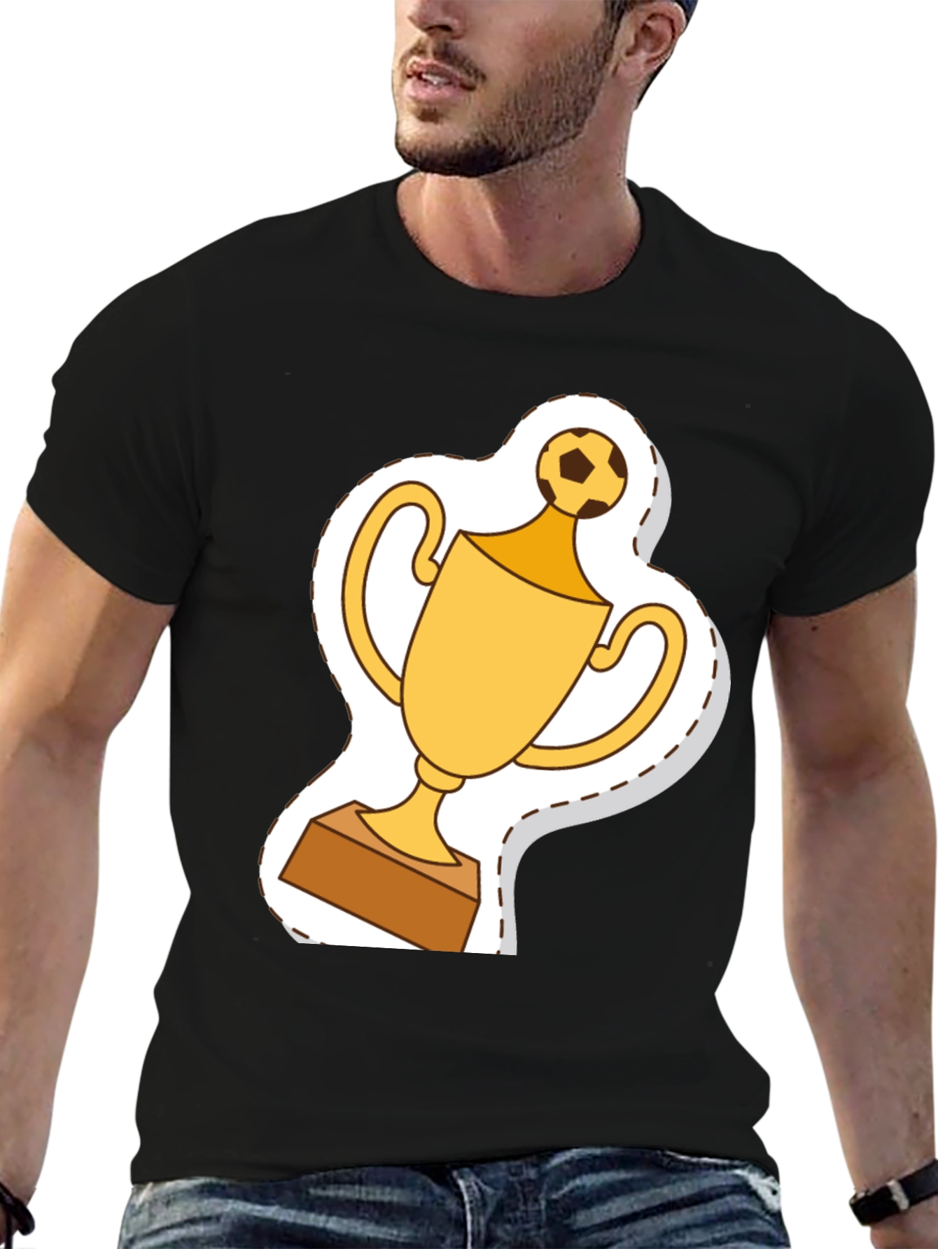 Soccer Trophy Graphic Tee - Black Cotton T-Shirt