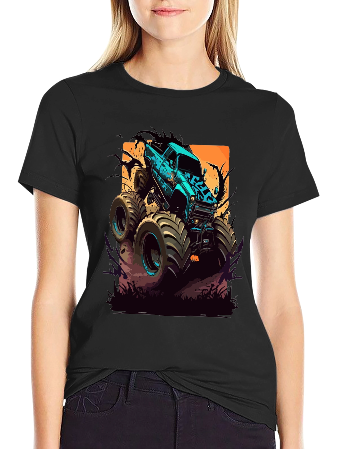 Monster Truck Graphic Tee - Black Cotton Blend