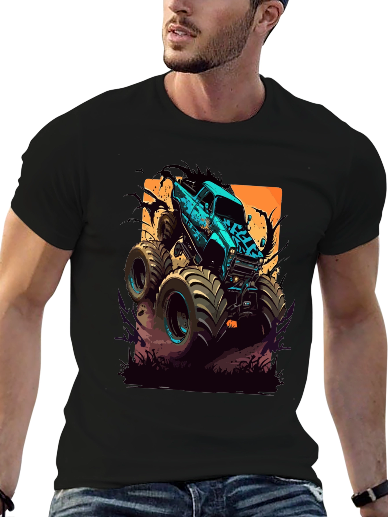 Monster Truck Graphic Tee - Black Cotton Blend