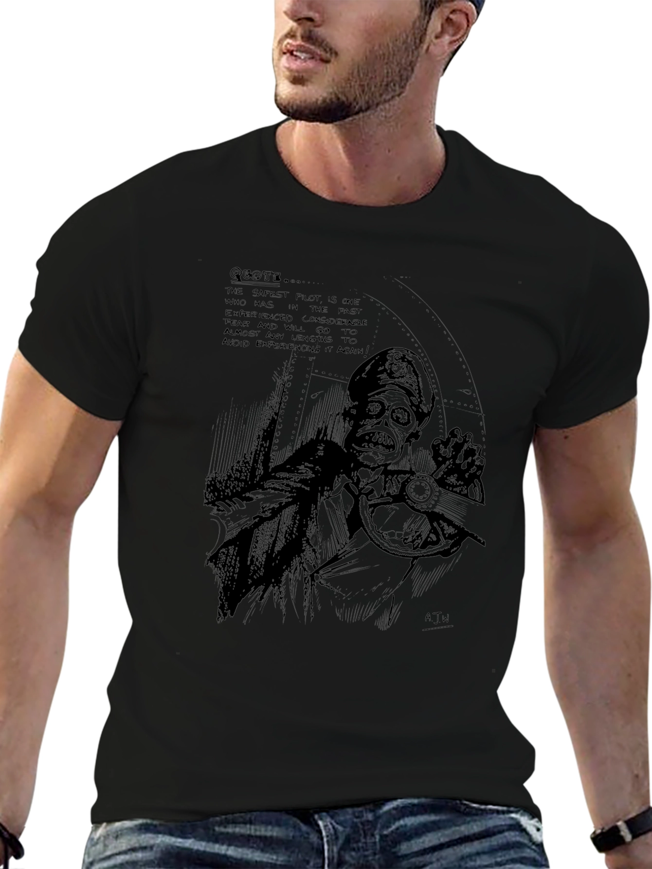 Pilot Fear Quote T-Shirt - Black Graphic Tee