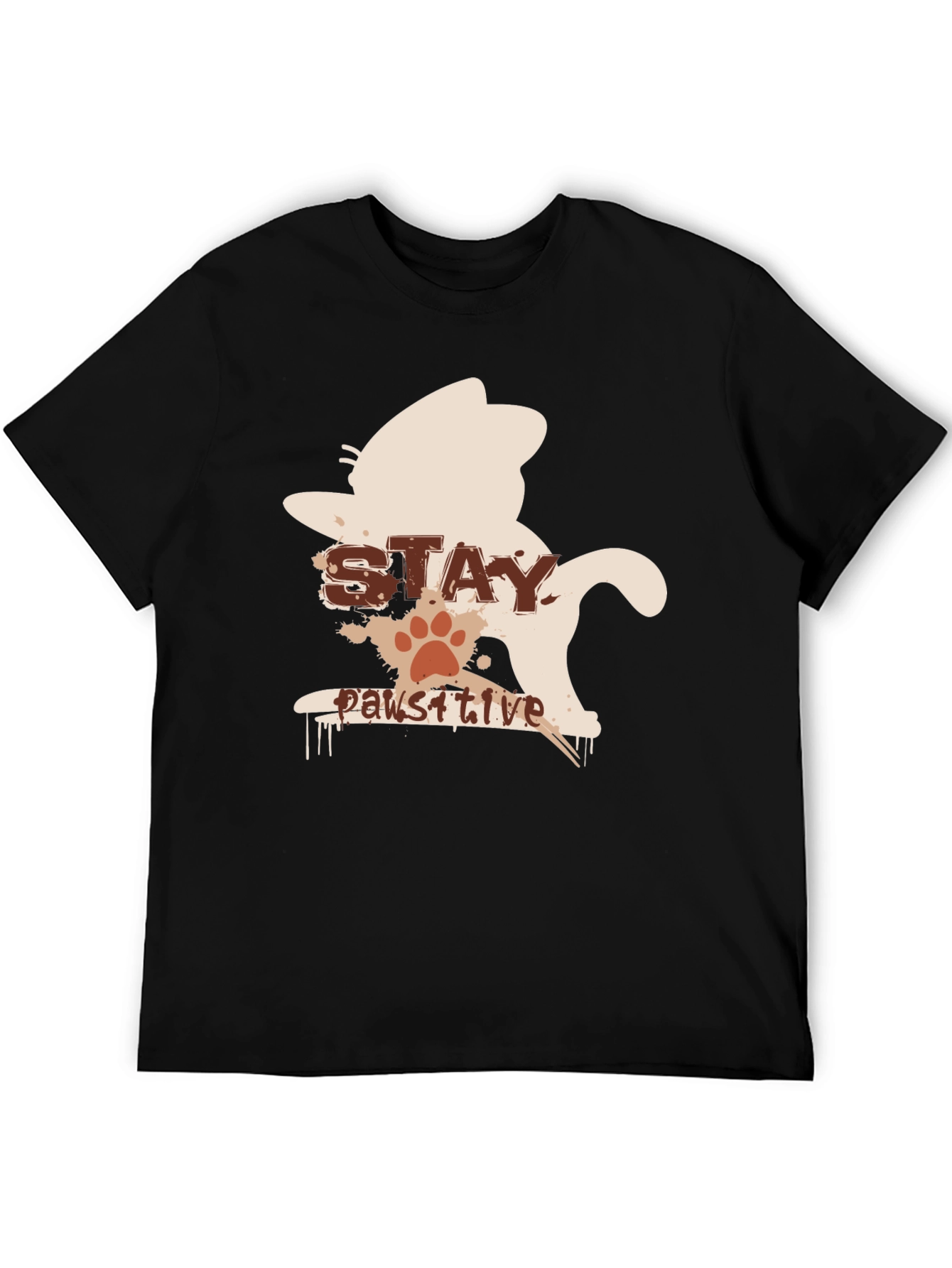 Stay Pawsitive Cat T-Shirt - Black