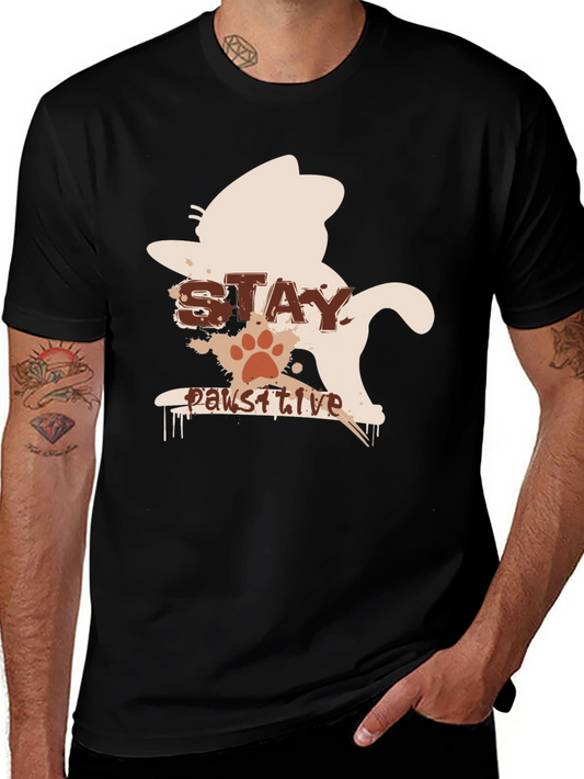 Stay Pawsitive Cat T-Shirt - Black