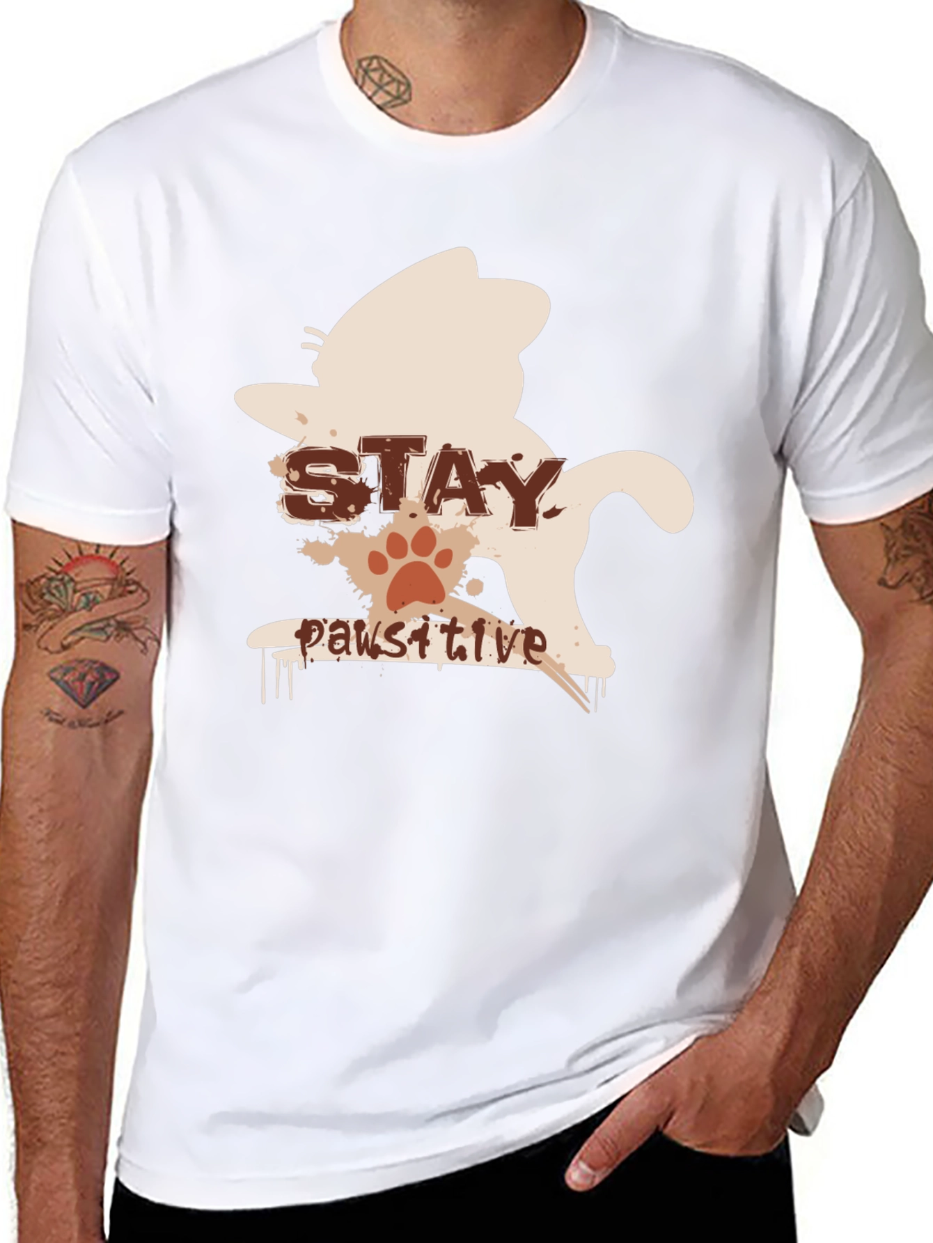 Stay Pawsitive Cat T-Shirt - Black