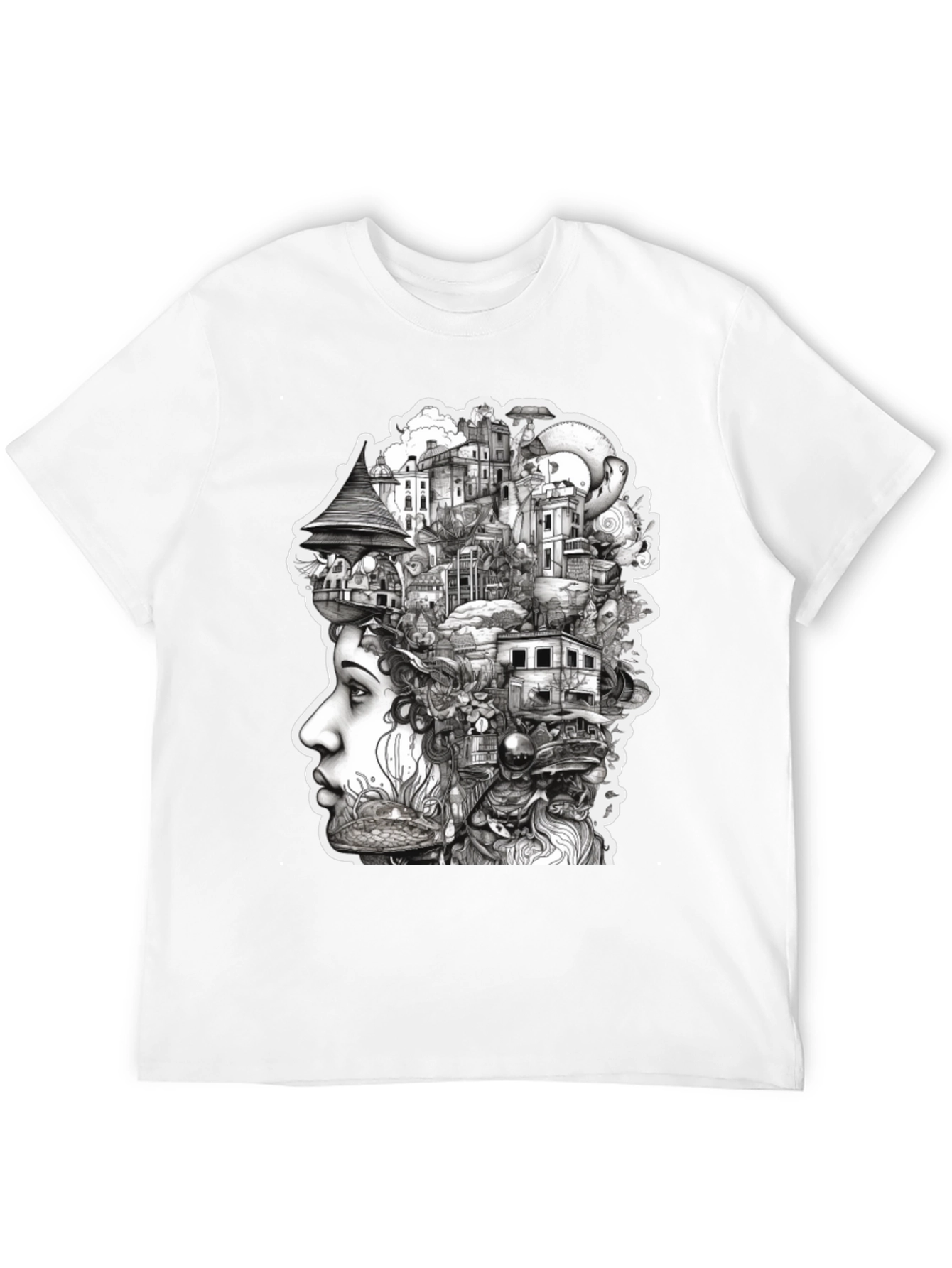 Surreal Cityscape Head T-Shirt - Unique Art Tee