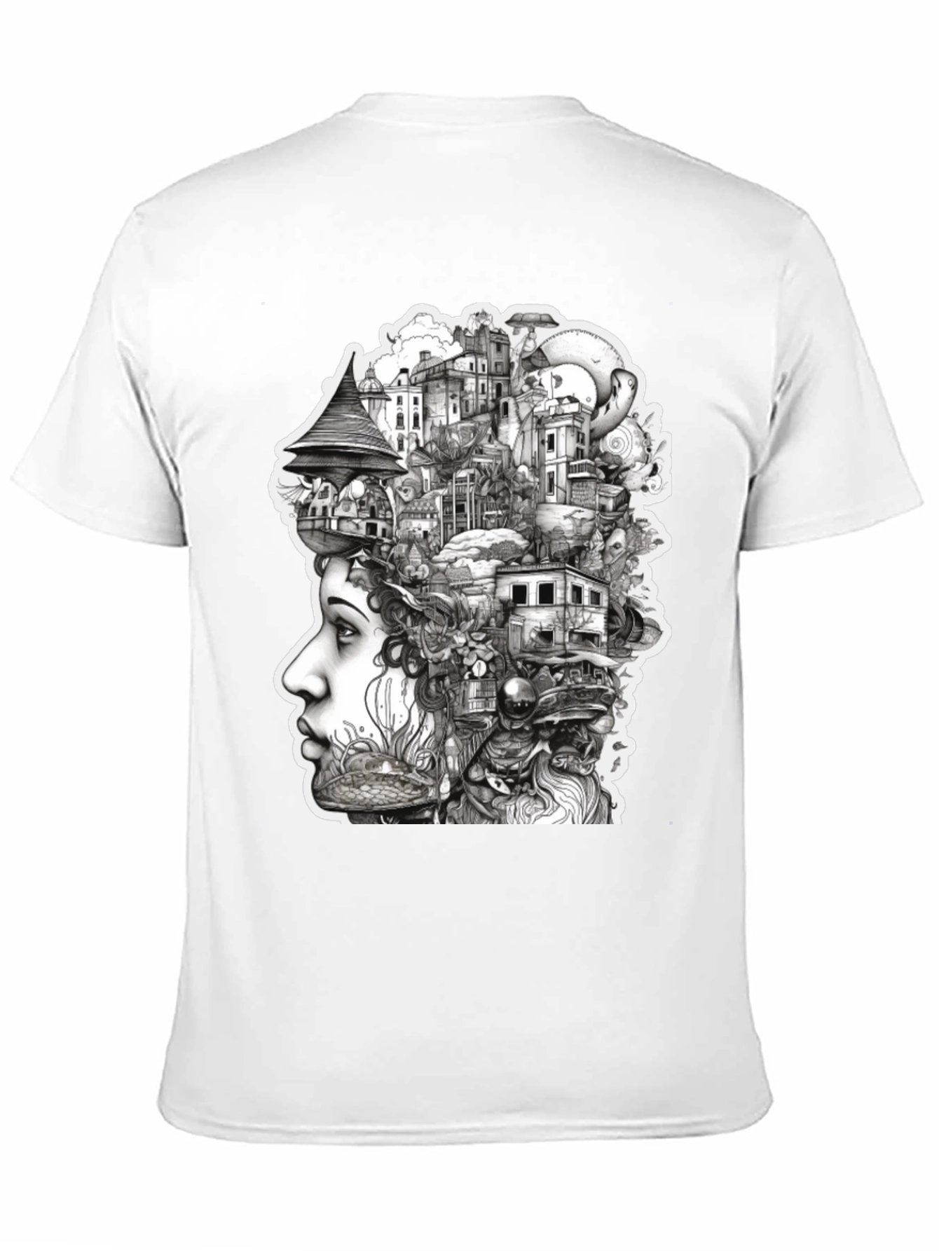 Surreal Cityscape Head T-Shirt - Unique Art Tee