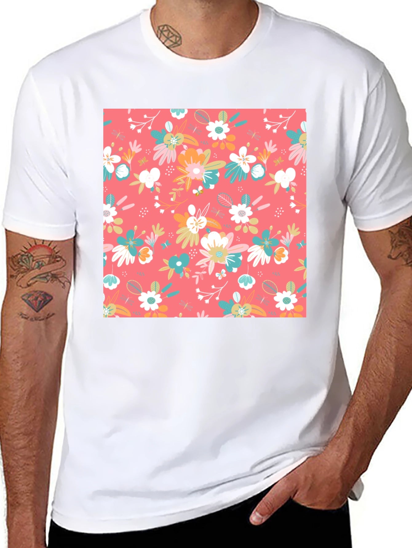 Floral Pattern Black T-Shirt