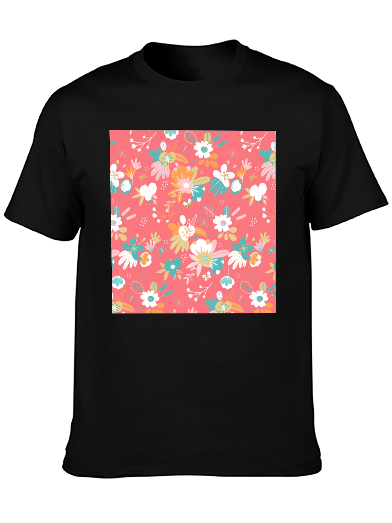Floral Pattern Black T-Shirt
