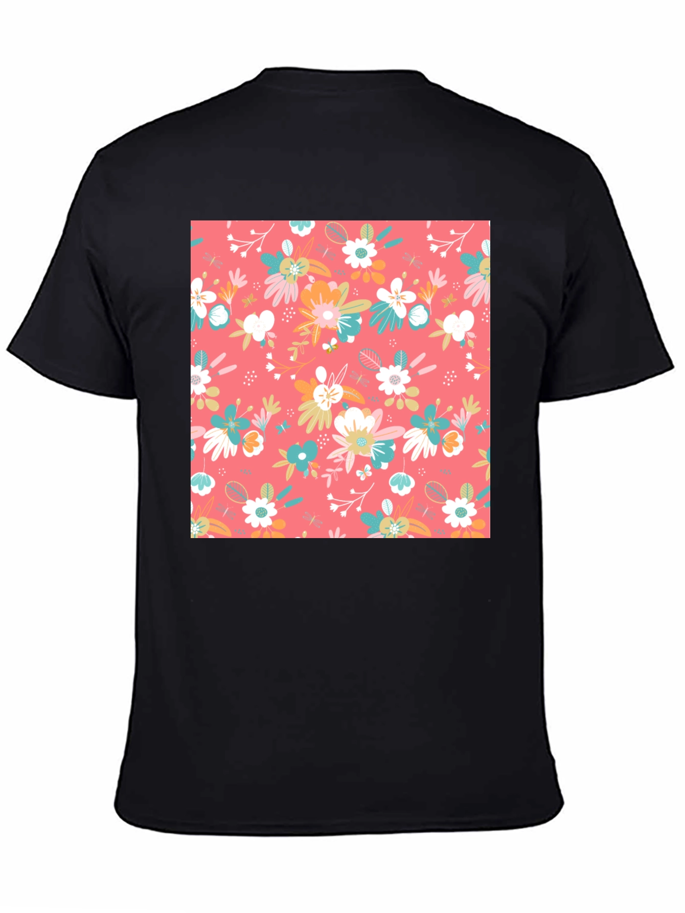 Floral Pattern Black T-Shirt