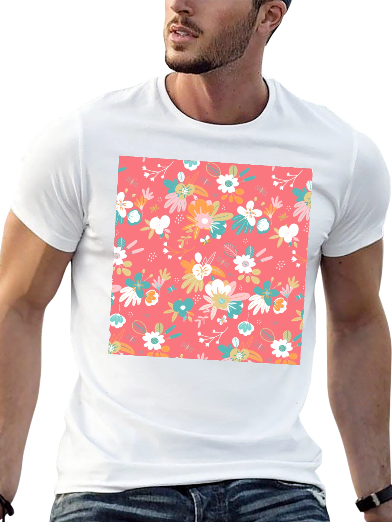 Floral Pattern Black T-Shirt