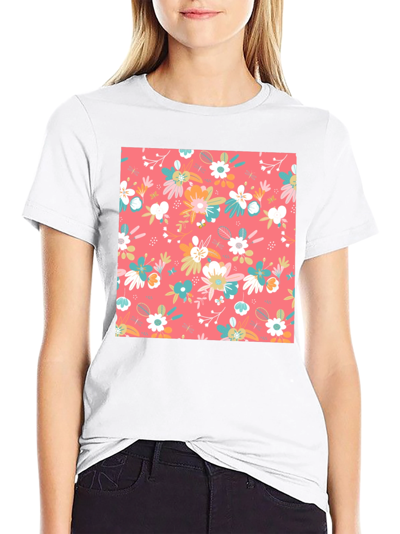 Floral Pattern Black T-Shirt