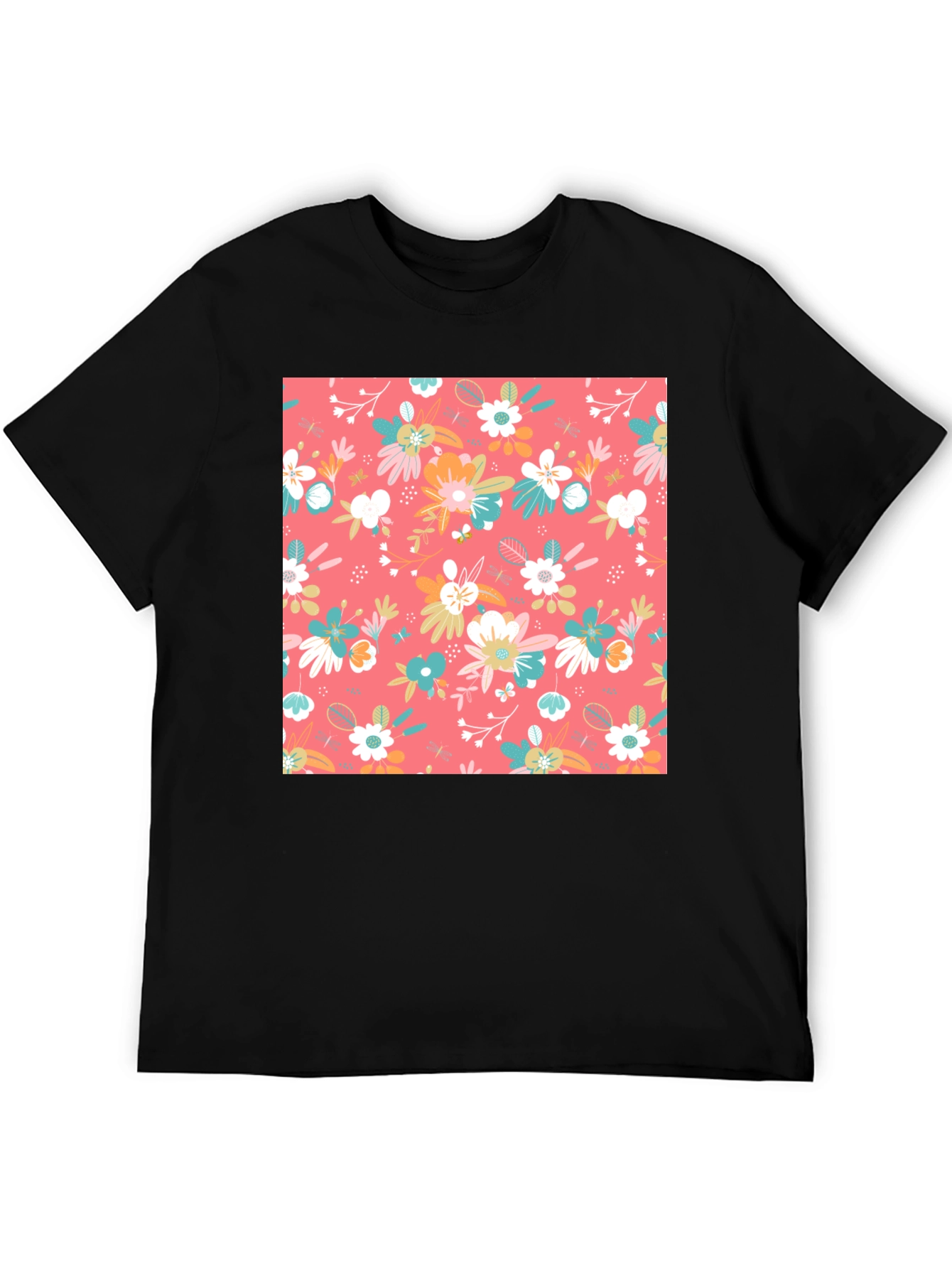 Floral Pattern Black T-Shirt