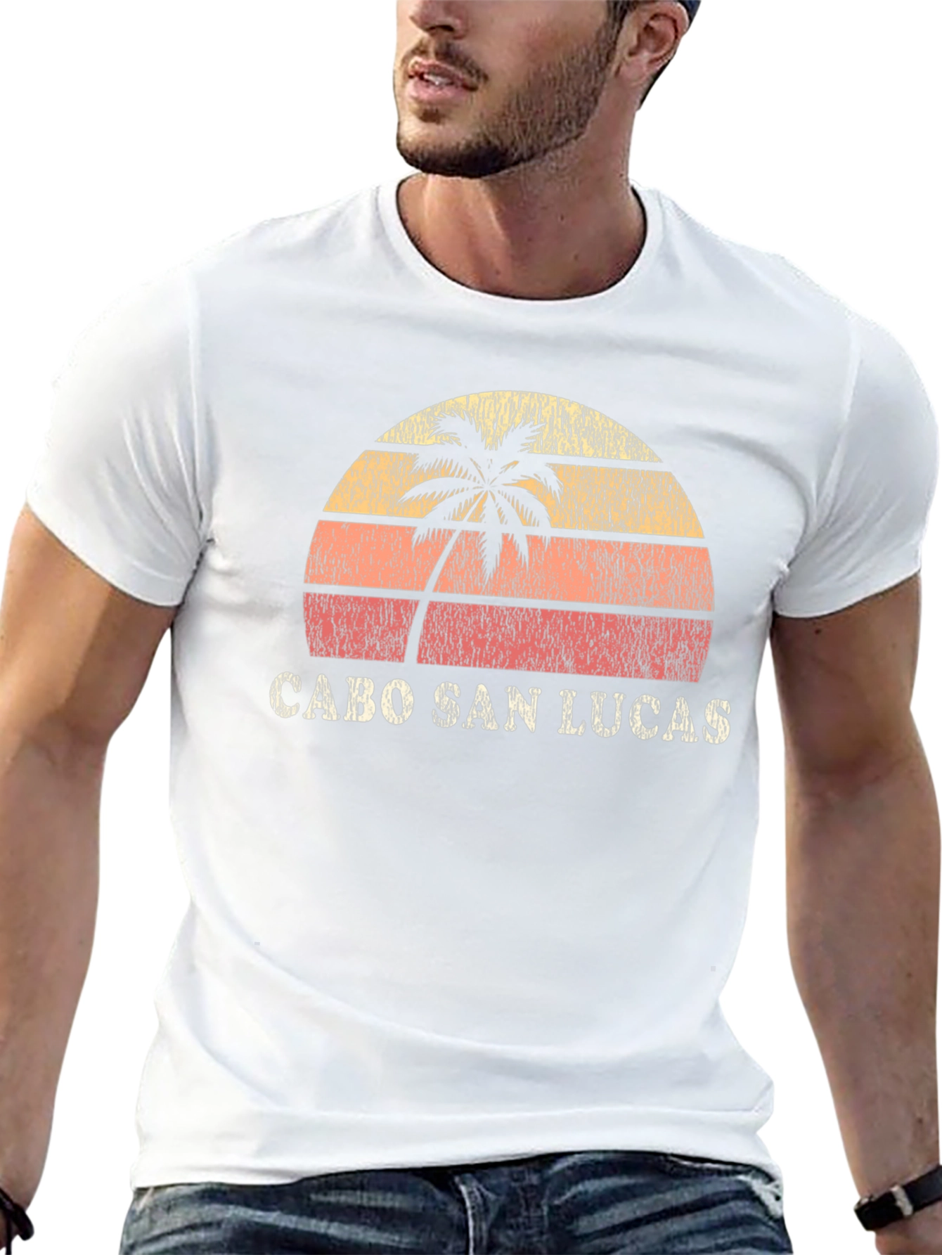 Cabo San Lucas Black Retro Sunset Palm T-Shirt