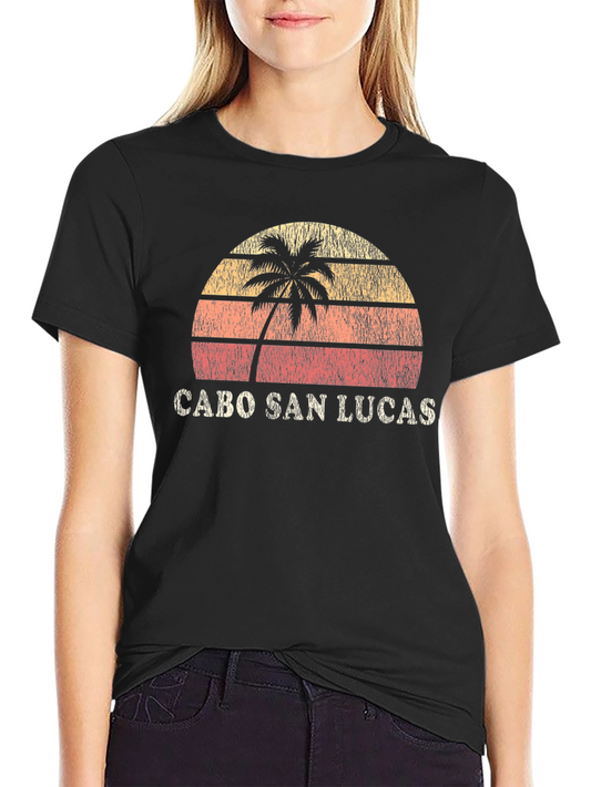 Cabo San Lucas Black Retro Sunset Palm T-Shirt