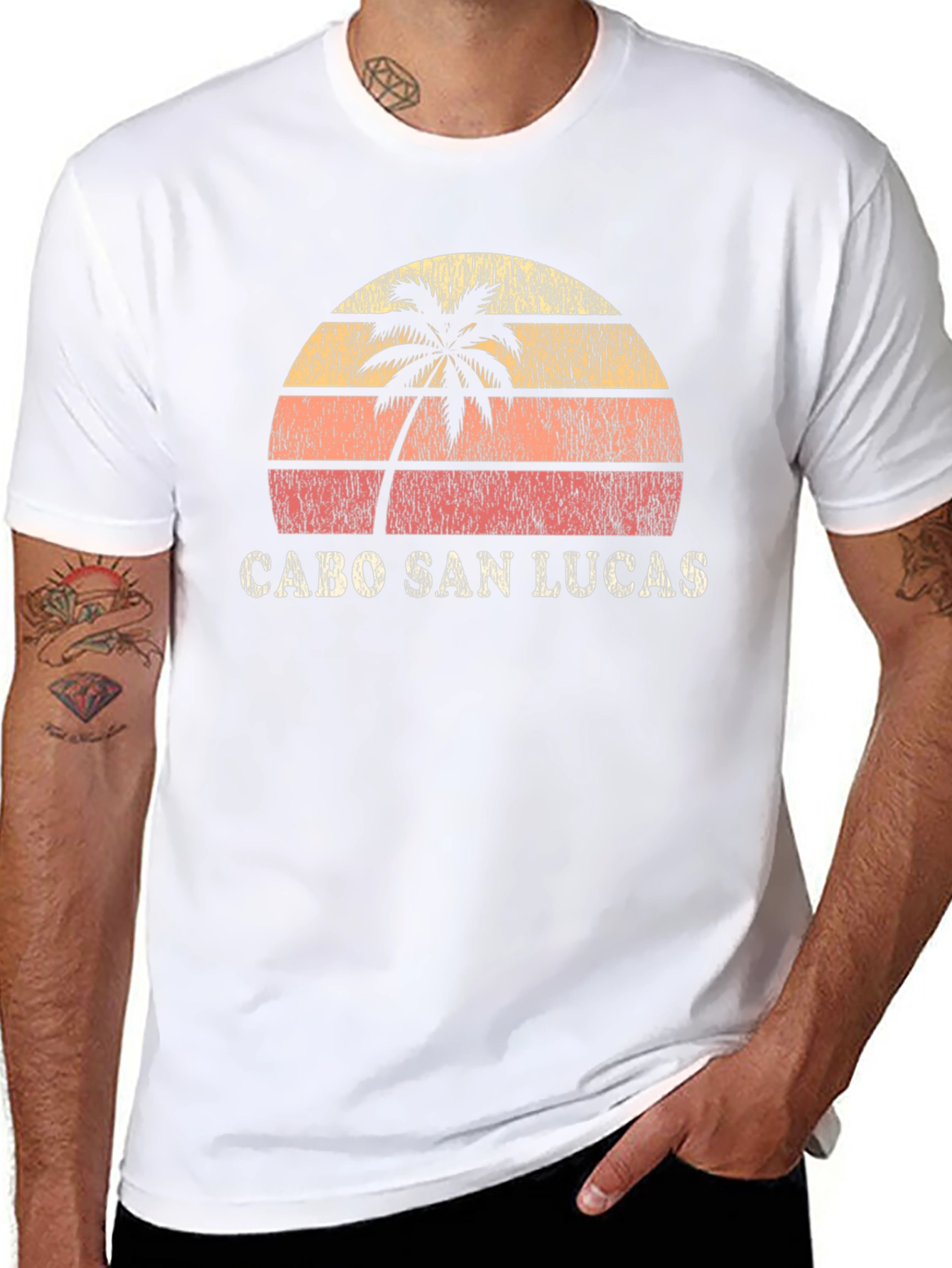 Cabo San Lucas Black Retro Sunset Palm T-Shirt