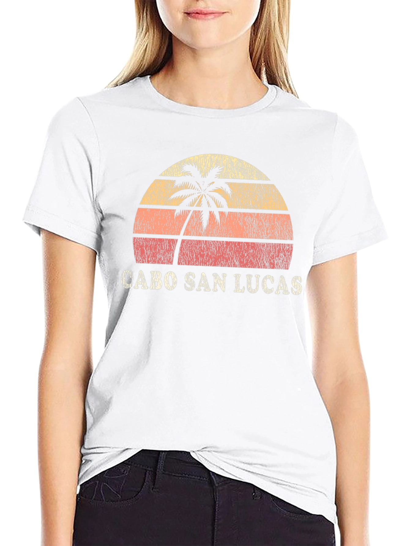 Cabo San Lucas Black Retro Sunset Palm T-Shirt
