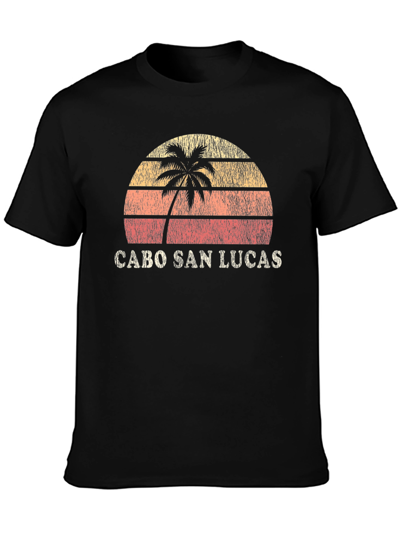 Cabo San Lucas Black Retro Sunset Palm T-Shirt