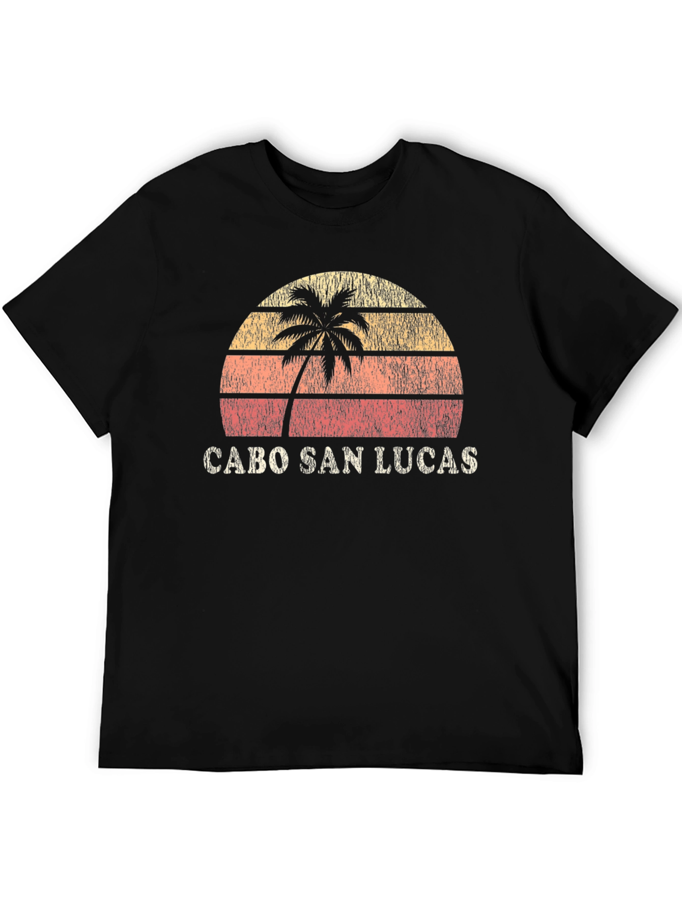 Cabo San Lucas Black Retro Sunset Palm T-Shirt