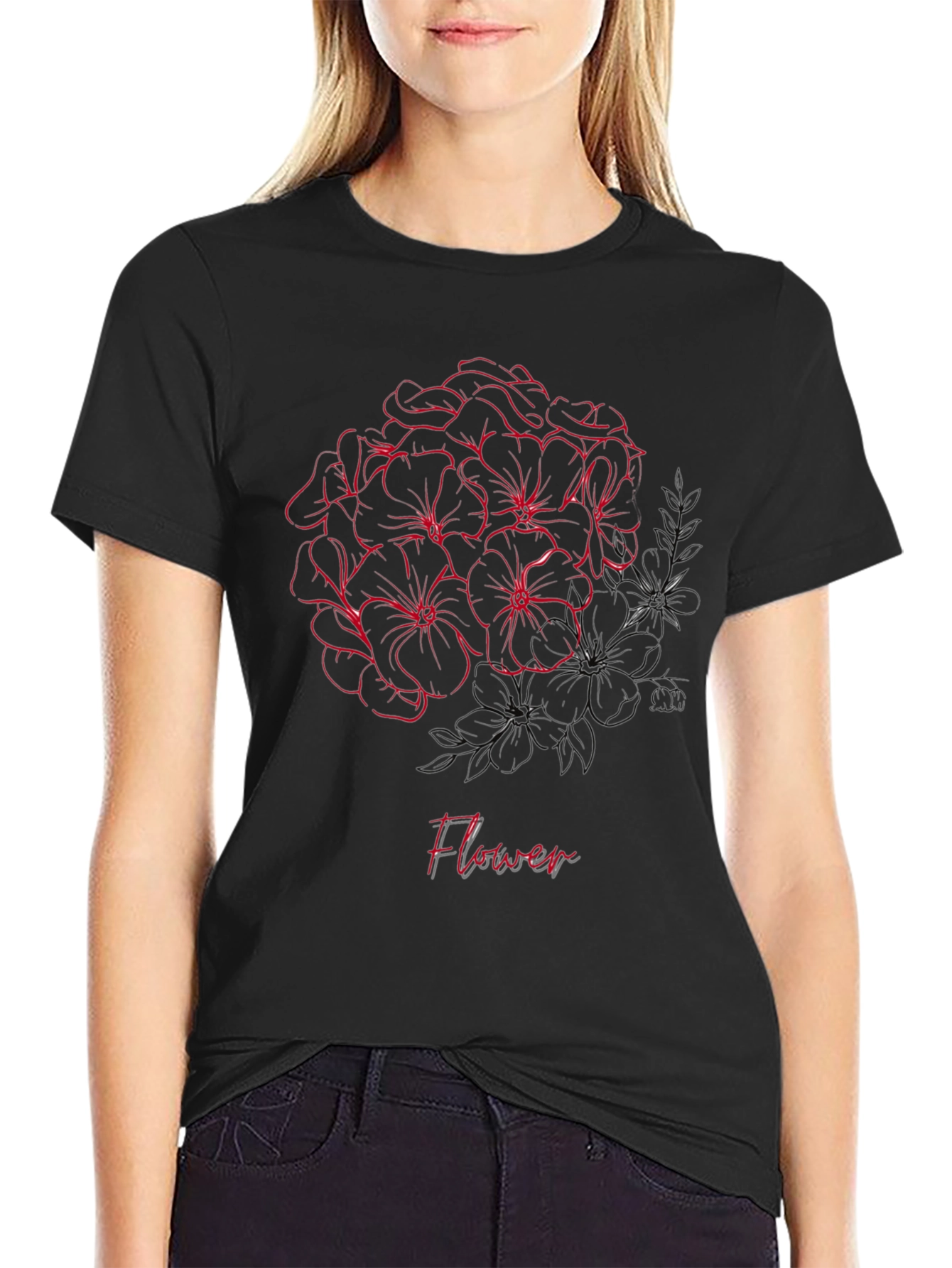 Floral Outline Tee - Stylish Graphic Print Shirt