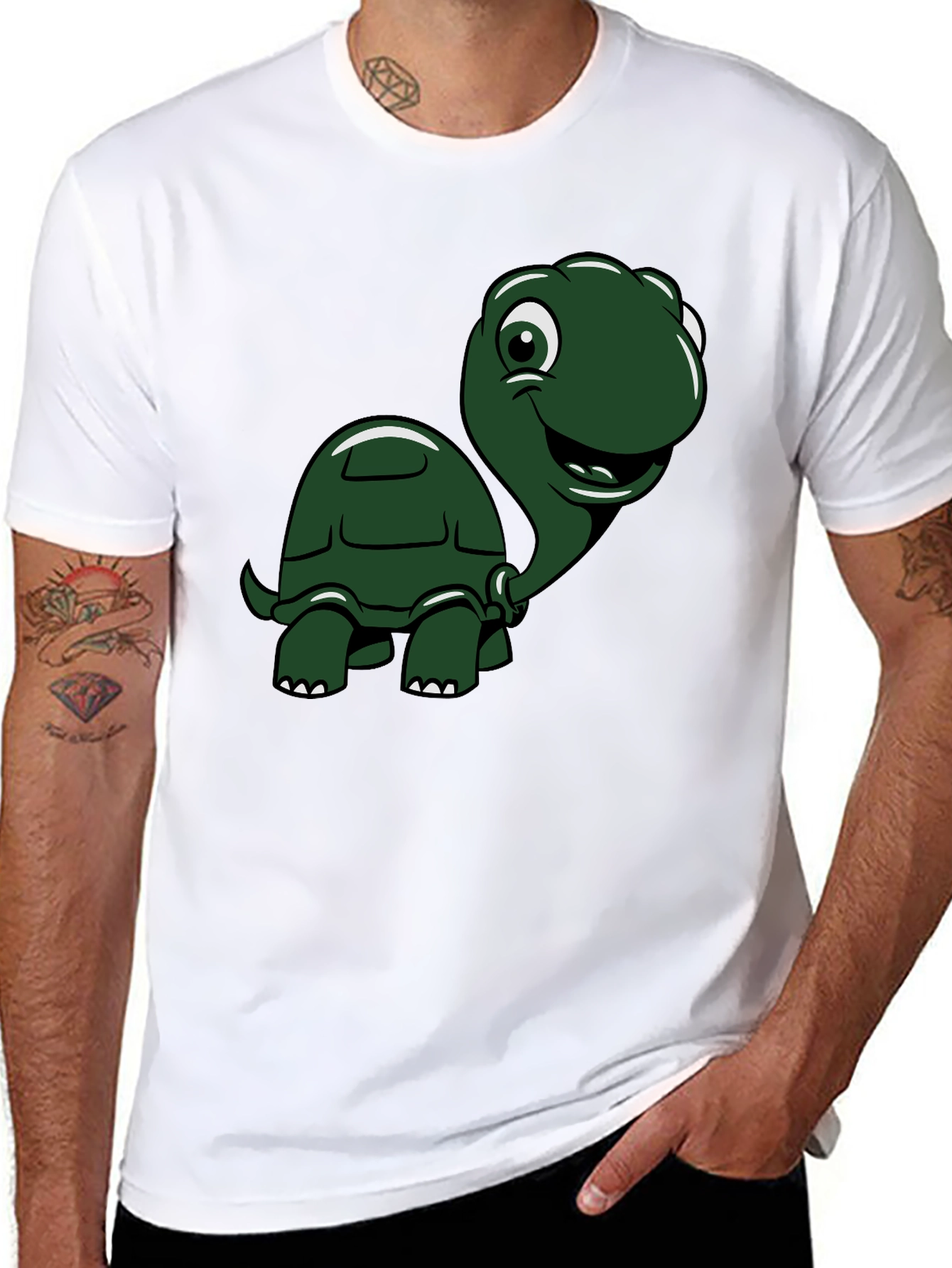 Cartoon Turtle Graphic T-Shirt - Black